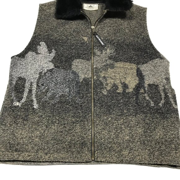 VTG Black Mountain Outdoor Moose Elk Full Zip Fleece Vest Adult SM Made in USA - Picture 2 of 6